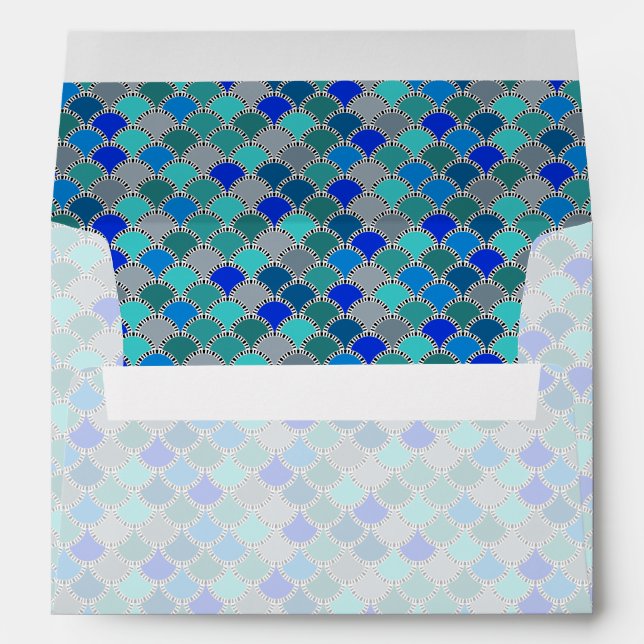Retro Turquoise Blue Teal Gray Scales Pattern Envelope (Back (Bottom))