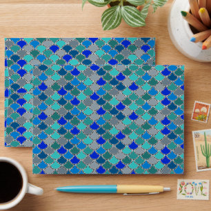 Retro Turquoise Blue Teal Gray Scales Pattern Envelope