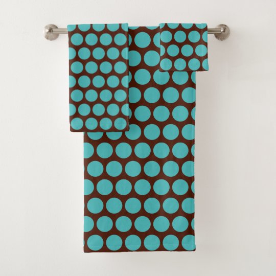 Retro Turquoise Brown Dots Bath Towels Set Gift