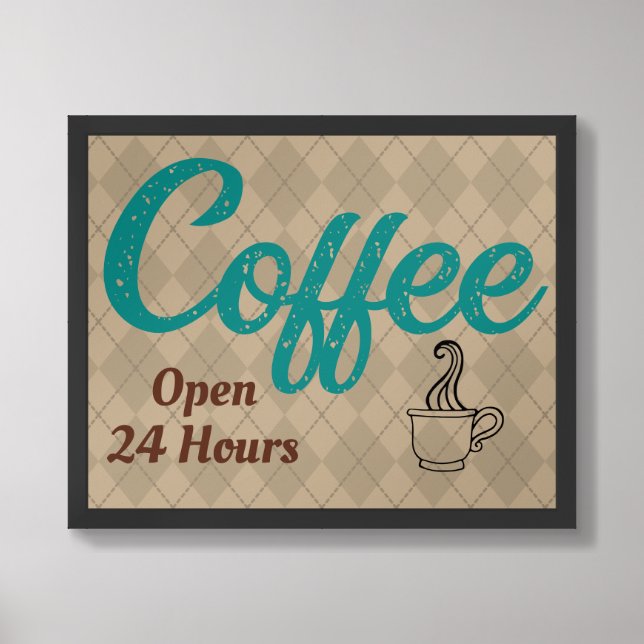 Retro Turquoise Coffee Shop Sign Art  (Framed Front)