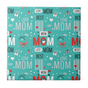 Retro Turquoise Comic MOM Love Pattern Ceramic Tile