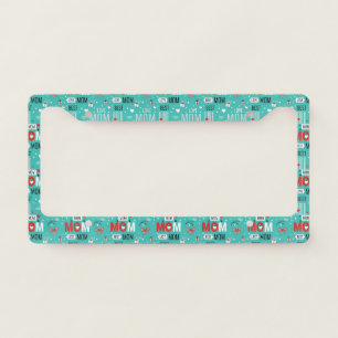 Retro Turquoise Comic MOM Love Pattern License Plate Frame