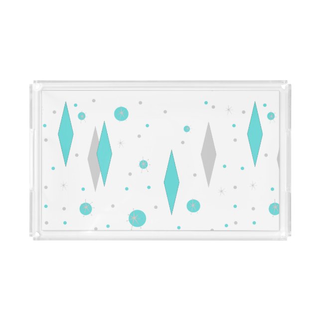 Retro Turquoise Diamond & Starburst Acrylic Tray (Front)