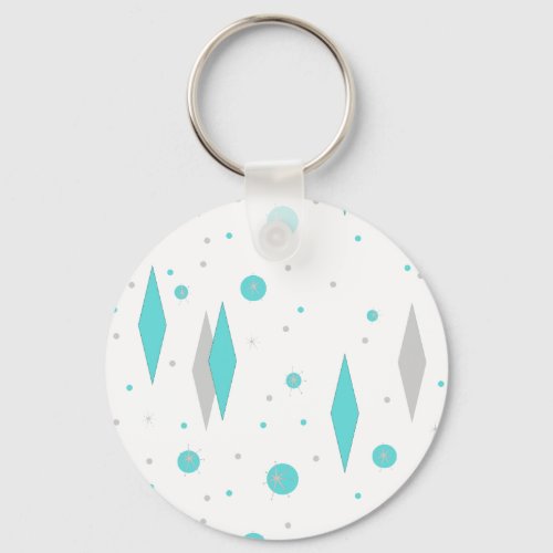 Retro Turquoise Diamond  Starburst Button Keychain