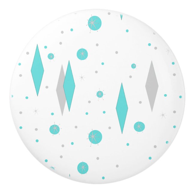 Retro Turquoise Diamond & Starburst Ceramic Knob (Front)