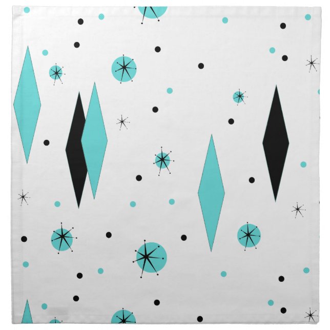 Retro Turquoise Diamond & Starburst Cloth Napkins (Front)