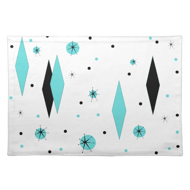 Retro Turquoise Diamond & Starburst Cloth Placemat (Front)