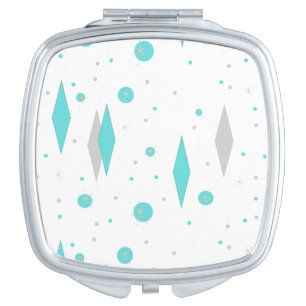 Retro Turquoise Diamond & Starburst Compact Mirror