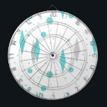Retro Turquoise Diamond & Starburst Dart Board<br><div class="desc">This Retro Turquoise Diamonds and Starbursts Dartboard (large print) pattern is a new take on a vintage style. It features kitschy, grey starbursts on turquoise polka dots, surrounding geometric, turquoise and grey diamond shapes. Customize the background color on this mid century modern product if you're feeling daring, or leave it...</div>