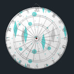 Retro Turquoise Diamond & Starburst Dart Board<br><div class="desc">This Retro Turquoise Diamonds and Starbursts Dartboard (large print) pattern is a new take on a vintage style. It features kitschy, grey starbursts on turquoise polka dots, surrounding geometric, turquoise and grey diamond shapes. Customize the background color on this mid century modern product if you're feeling daring, or leave it...</div>