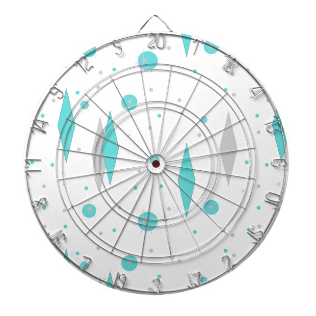 Retro Turquoise Diamond & Starburst Dart Board (Front)