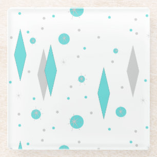 Retro Turquoise Diamond & Starburst Glass Coaster