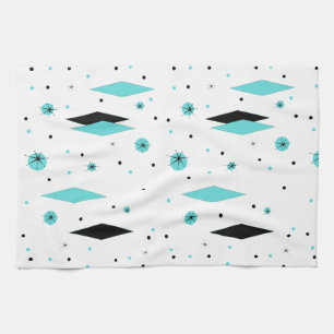 Retro Turquoise Diamond & Starburst Kitchen Towel