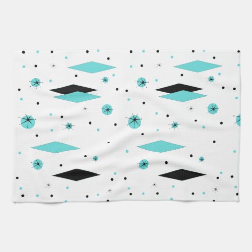 Retro Turquoise Diamond  Starburst Kitchen Towel