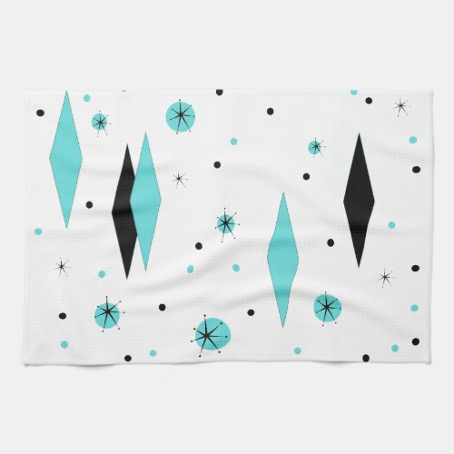 Retro Turquoise Diamond  Starburst Kitchen Towel