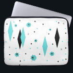 Retro Turquoise Diamond & Starburst Laptop Sleeve<br><div class="desc">This Retro Turquoise Diamonds and Starbursts Laptop Sleeve is a new take on a vintage style. It features kitschy, black starbursts on turquoise polka dots, surrounding geometric, turquoise and black diamond shapes. Customize the background color on this mid century modern product if you're feeling daring, or leave it white if...</div>
