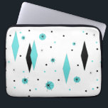 Retro Turquoise Diamond & Starburst Laptop Sleeve<br><div class="desc">This Retro Turquoise Diamonds and Starbursts Laptop Sleeve is a new take on a vintage style. It features kitschy, black starbursts on turquoise polka dots, surrounding geometric, turquoise and black diamond shapes. Customize the background color on this mid century modern product if you're feeling daring, or leave it white if...</div>