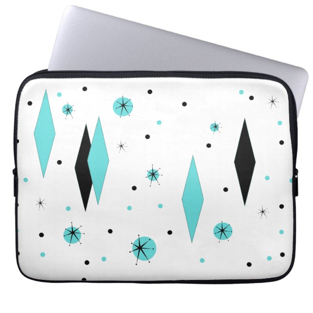 Retro Turquoise Diamond & Starburst Laptop Sleeve (Front)