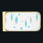 Retro Turquoise Diamond & Starburst Money Clip<br><div class="desc">This Retro Turquoise Diamonds and Starbursts Money Clip pattern is a new take on a vintage style. It features kitschy, grey starbursts on turquoise polka dots, surrounding geometric, turquoise and grey diamond shapes. Customize the background color on this mid century modern product if you're feeling daring, or leave it white...</div>