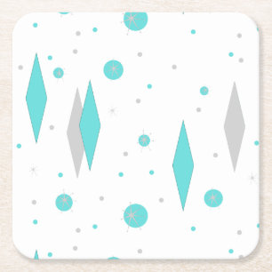 Retro Turquoise Diamond & Starburst Paper Coaster