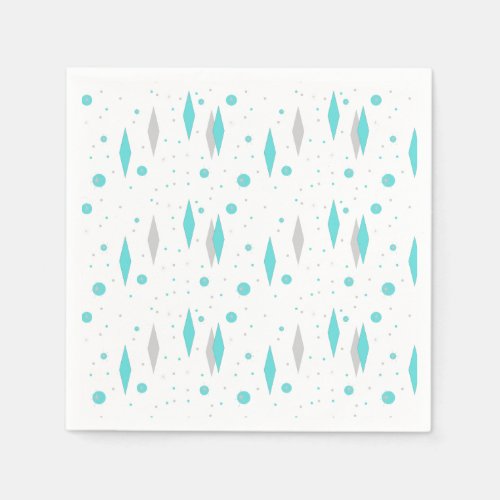 Retro Turquoise Diamond  Starburst Paper Napkins