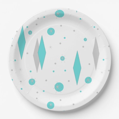 Retro Turquoise Diamond  Starburst Paper Plates