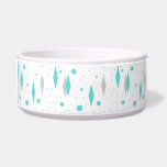 Retro Turquoise Diamond & Starburst Pet Bowl<br><div class="desc">This Retro Turquoise Diamonds and Starbursts Ceramic Pet Bowl pattern is a new take on a vintage style. It features kitschy, grey starbursts on turquoise polka dots, surrounding geometric, turquoise and grey diamond shapes. Customize the background color on this mid century modern product if you're feeling daring, or leave it...</div>