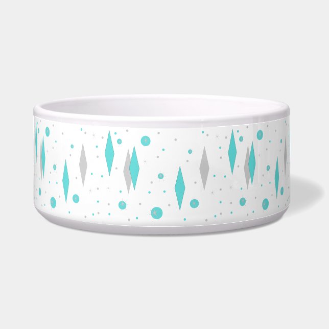 Retro Turquoise Diamond & Starburst Pet Bowl (Front)