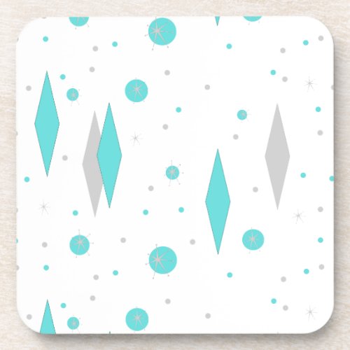 Retro Turquoise Diamond Starburst Plastic Coaster