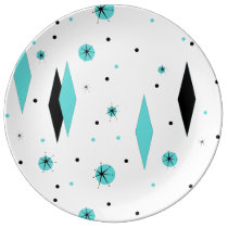 Retro Turquoise Diamond Starburst Porcelain Plate Retro Turquoise Diamond Starburst Porcelain Plate