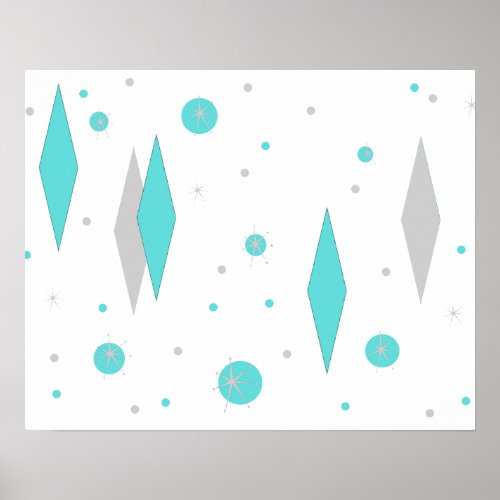 Retro Turquoise Diamond  Starburst Poster