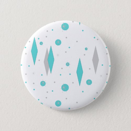 Retro Turquoise Diamond  Starburst Round Button