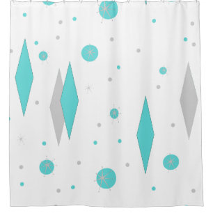 Retro Turquoise Diamond & Starburst  Shower Curtain