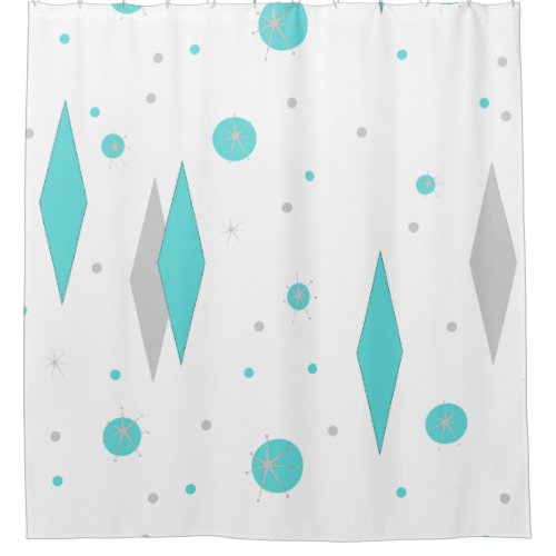 Retro Turquoise Diamond  Starburst  Shower Curtain