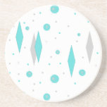 Retro Turquoise Diamond & Starburst Stone Coaster<br><div class="desc">This Retro Turquoise Diamonds and Starbursts Sandstone Coaster (large print) pattern is a new take on a vintage style. It features kitschy, grey starbursts on turquoise polka dots, surrounding geometric, turquoise and grey diamond shapes. Customize the background color on this mid century modern product if you're feeling daring, or leave...</div>