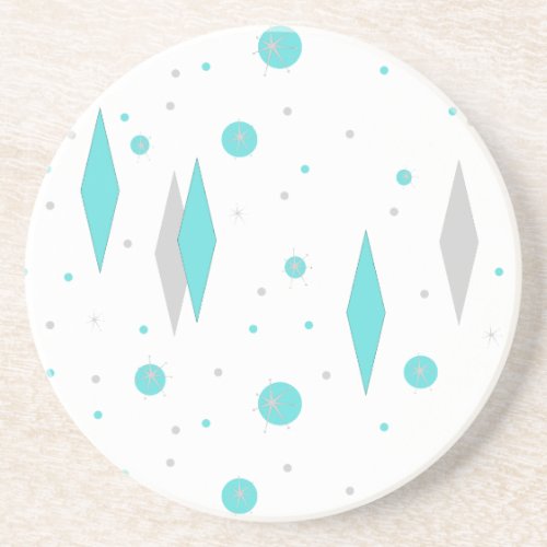 Retro Turquoise Diamond  Starburst Stone Coaster