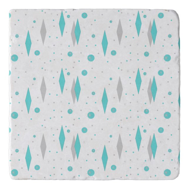 Retro Turquoise Diamond & Starburst Trivet (Front)