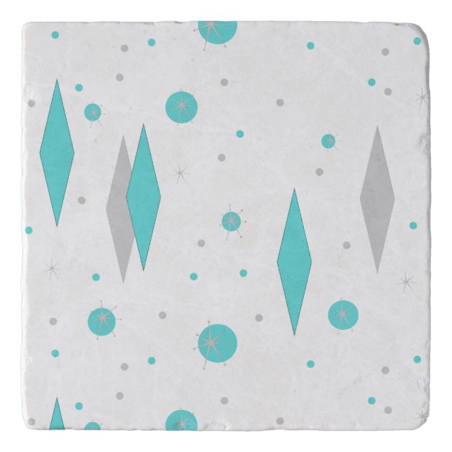 Retro Turquoise Diamond & Starburst Trivet (Front)