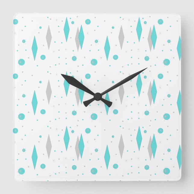Retro Turquoise Diamond & Starburst Wall Clock (Front)