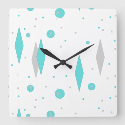 Retro Turquoise Diamond  Starburst Wall Clock