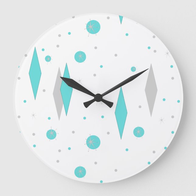 Retro Turquoise Diamond & Starburst Wall Clock (Front)