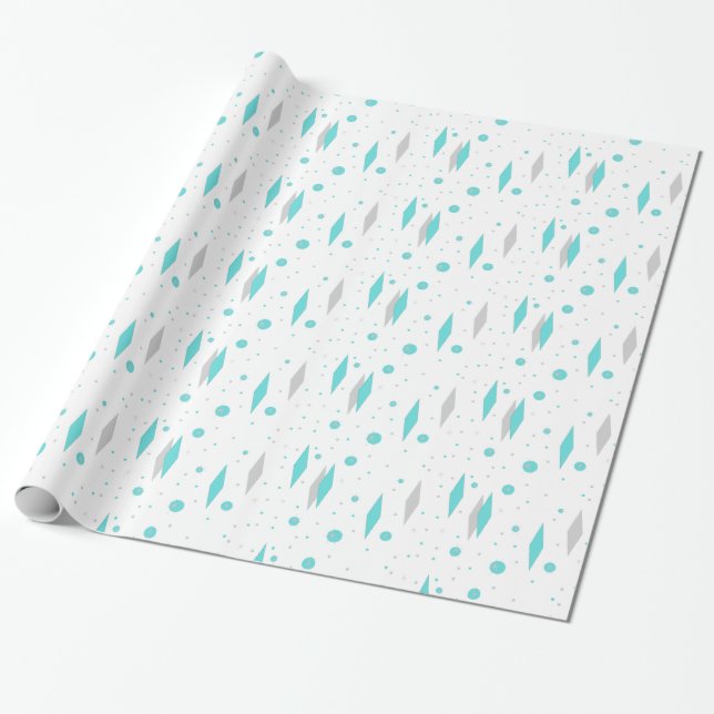 Retro Turquoise Diamond & Starburst Wrapping Paper (Unrolled)