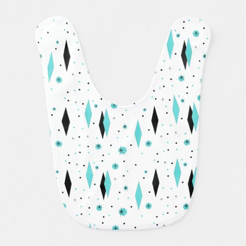 Retro Turquoise Diamonds and Starbursts Baby Bib