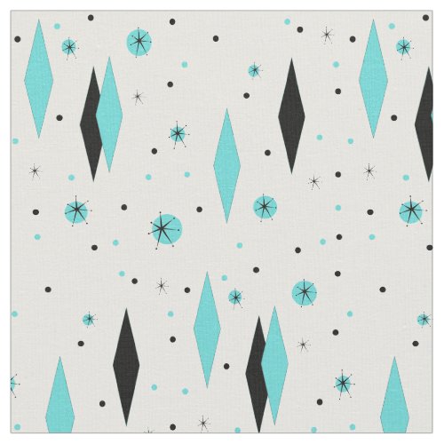 Retro Turquoise Diamonds and Starbursts Fabric