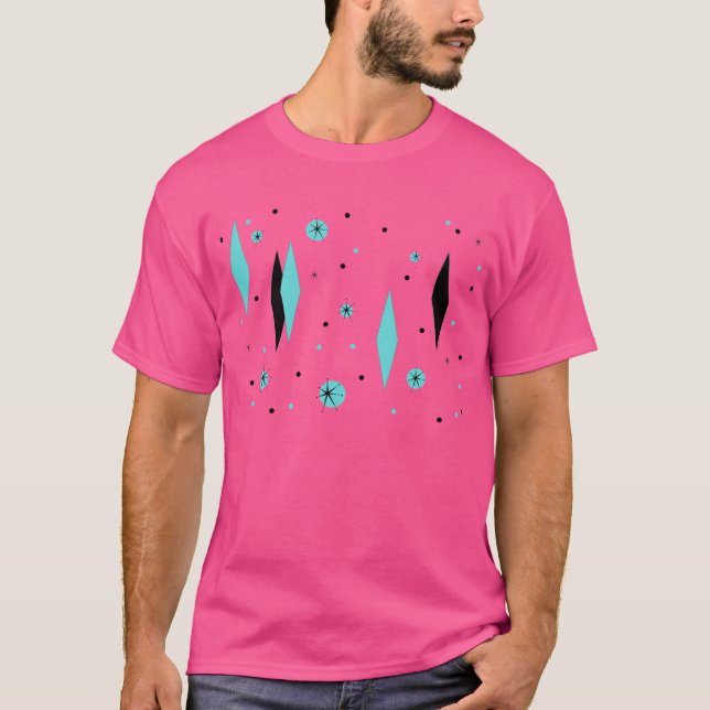 Retro Turquoise Diamonds and Starbursts T-Shirt (Front)