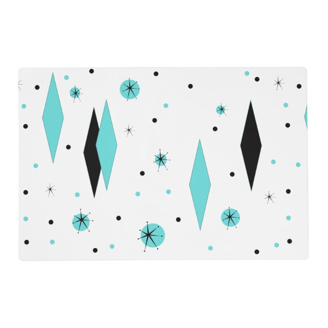 Retro Turquoise Diamonds Laminated Placemat (Front)