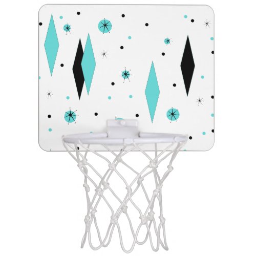Retro Turquoise Diamonds Mini Basketball Hoop