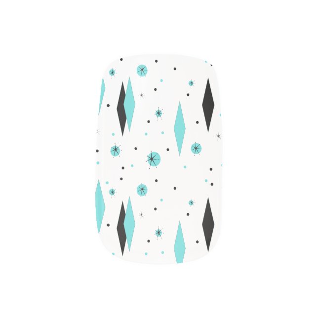 Retro Turquoise Diamonds Minx Nail Art Decals (Left Thumb)