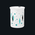 Retro Turquoise Diamonds Porcelain Pitcher<br><div class="desc">This Retro Turquoise Diamonds and Starbursts Porcelain Pitcher is a new take on a vintage style. It features kitschy, black starbursts on turquoise polka dots, surrounding geometric, turquoise and black diamond shapes. Customize the background color on this mid century modern product if you're feeling daring, or leave it white if...</div>