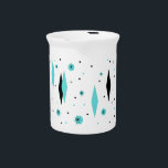 Retro Turquoise Diamonds Porcelain Pitcher<br><div class="desc">This Retro Turquoise Diamonds and Starbursts Porcelain Pitcher is a new take on a vintage style. It features kitschy, black starbursts on turquoise polka dots, surrounding geometric, turquoise and black diamond shapes. Customize the background color on this mid century modern product if you're feeling daring, or leave it white if...</div>